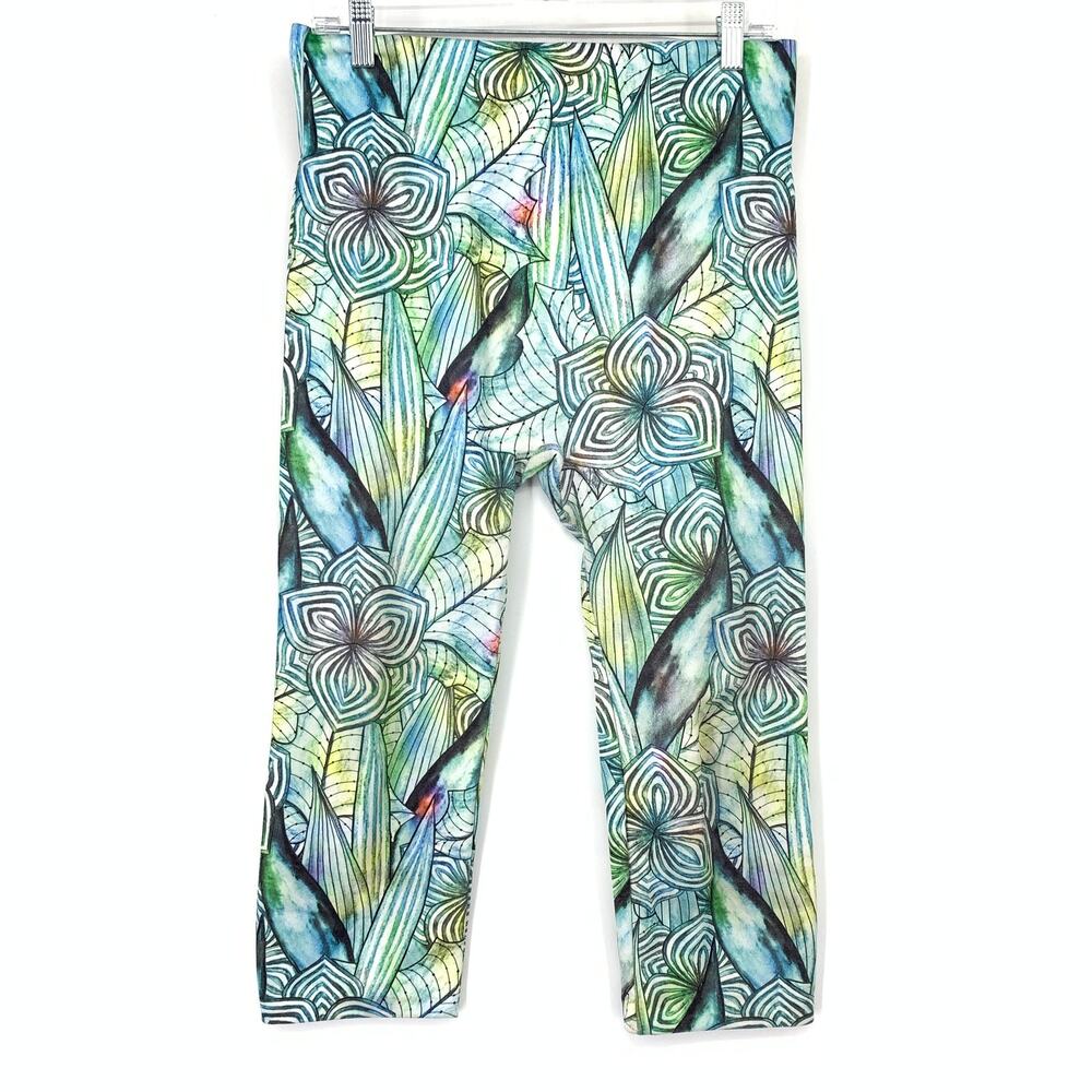 Unbranded Leggings Womens Large Green Blue High Rise Cropped Botanical Print